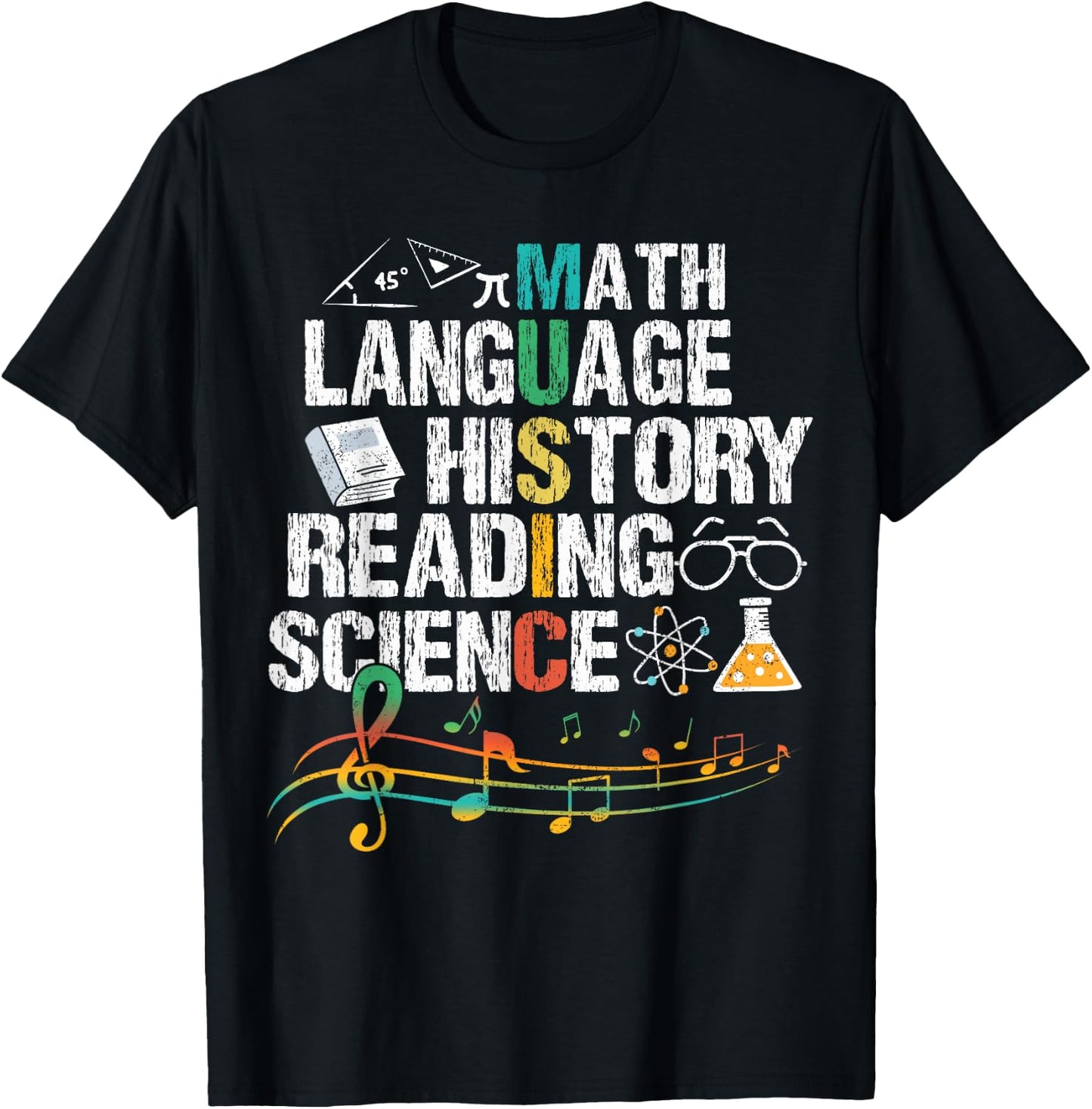 Music Math Language History Reading Science T-Shirt - T-Shirt | Black