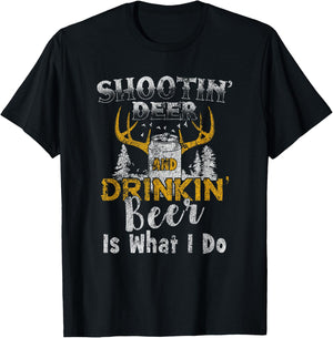 Shootin' Deer And Drinkin' Beer Distressed T-Shirt - T-Shirt | Black