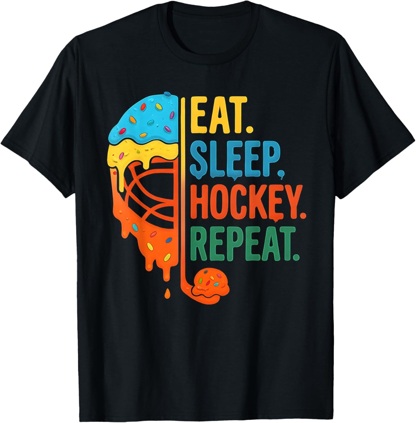 Eat Sleep Hockey Repeat Ice Cream Drip T-Shirt - T-Shirt | Black