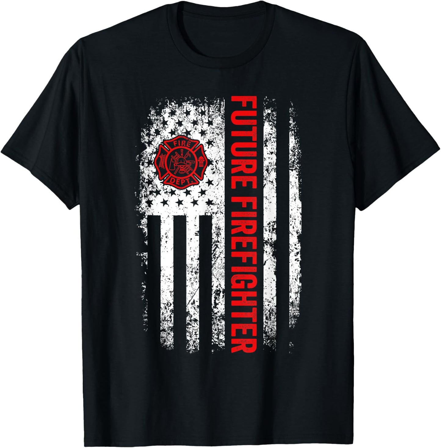 Future Firefighter US American Flag Design For Boys Girls T-Shirt - T-Shirt | Black