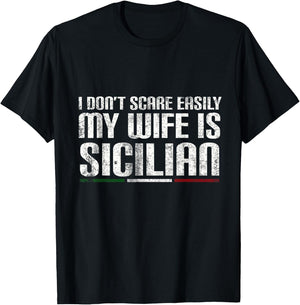 My Wife is Sicilian | Funny Italian American Sicily Gift T-Shirt - T-Shirt | Black