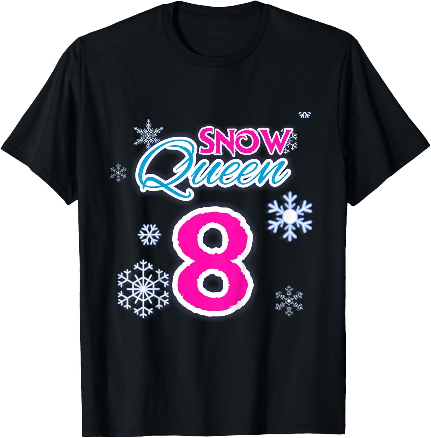 Kids 8 Year Old Birthday Frozen Ice Snow Queen Birthday Gift T-Shirt - T-Shirt | Black