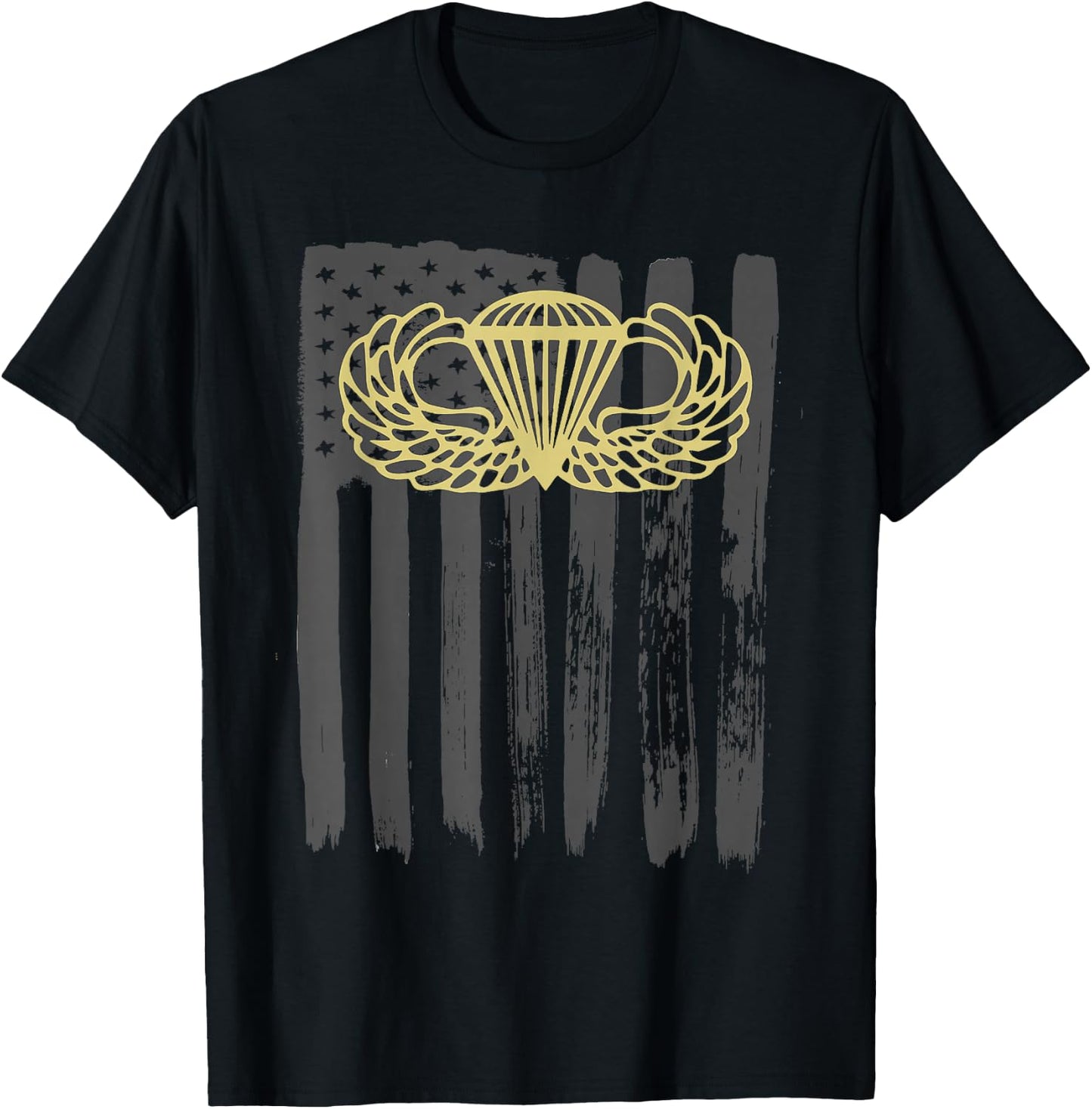 Army Parachute Wings Badge and US Flag Airborne T-Shirt - T-Shirt | Black