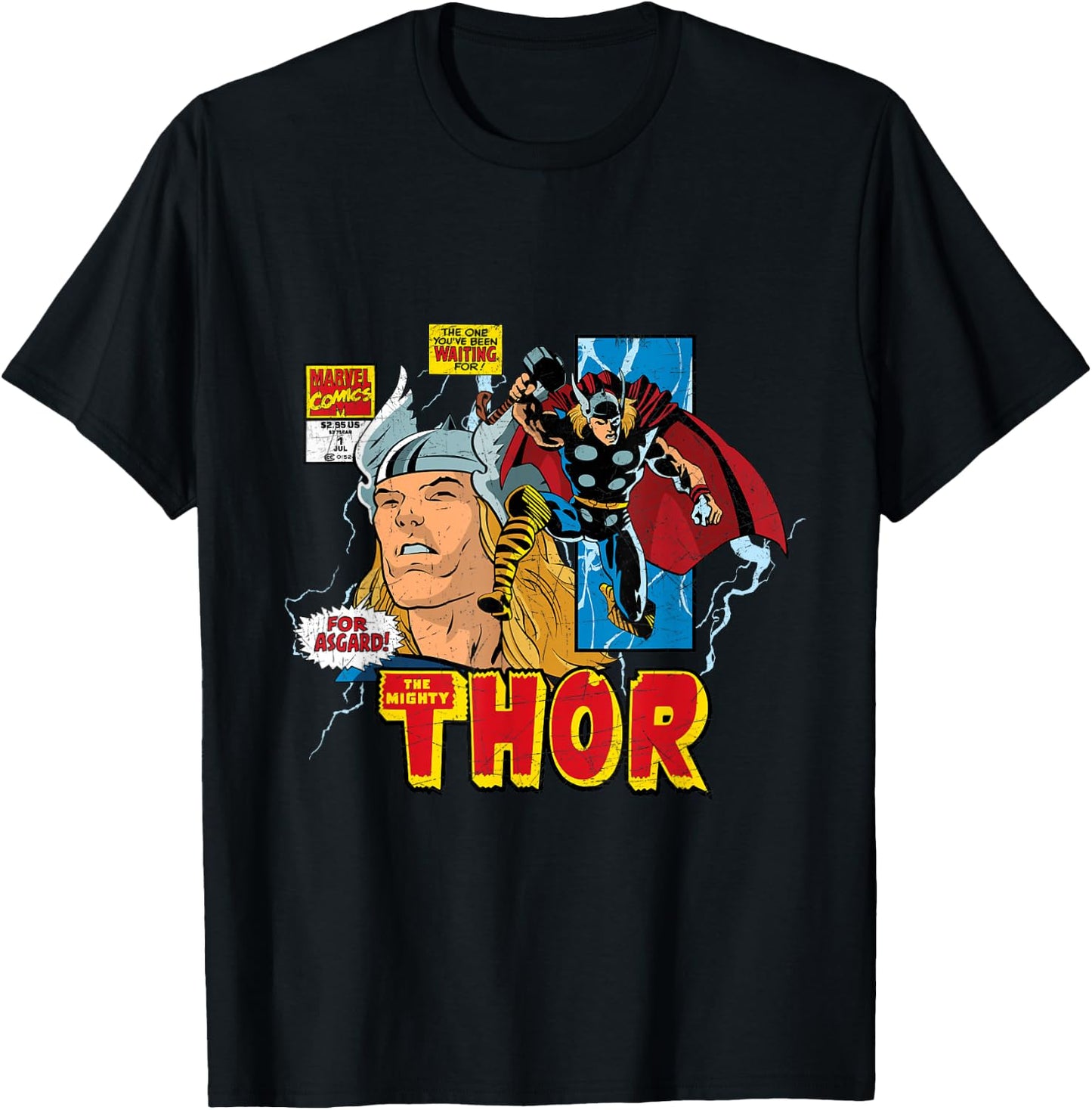 Marvel Comics Mighty Thor Retro Distressed Comic T-Shirt - T-Shirt | Black