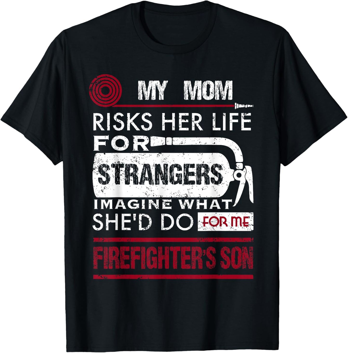 My Mom Is A Firefighter Risks Her Life Firefighter Kids T-Shirt - T-Shirt | Black