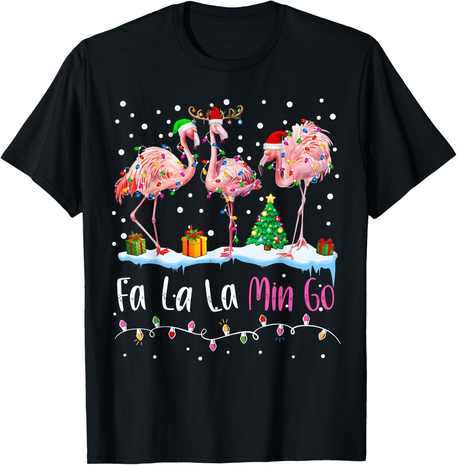 Fa La La La Mingo Flamingo Christmas Men Women Kids Xmas T-Shirt - T-Shirt | Black