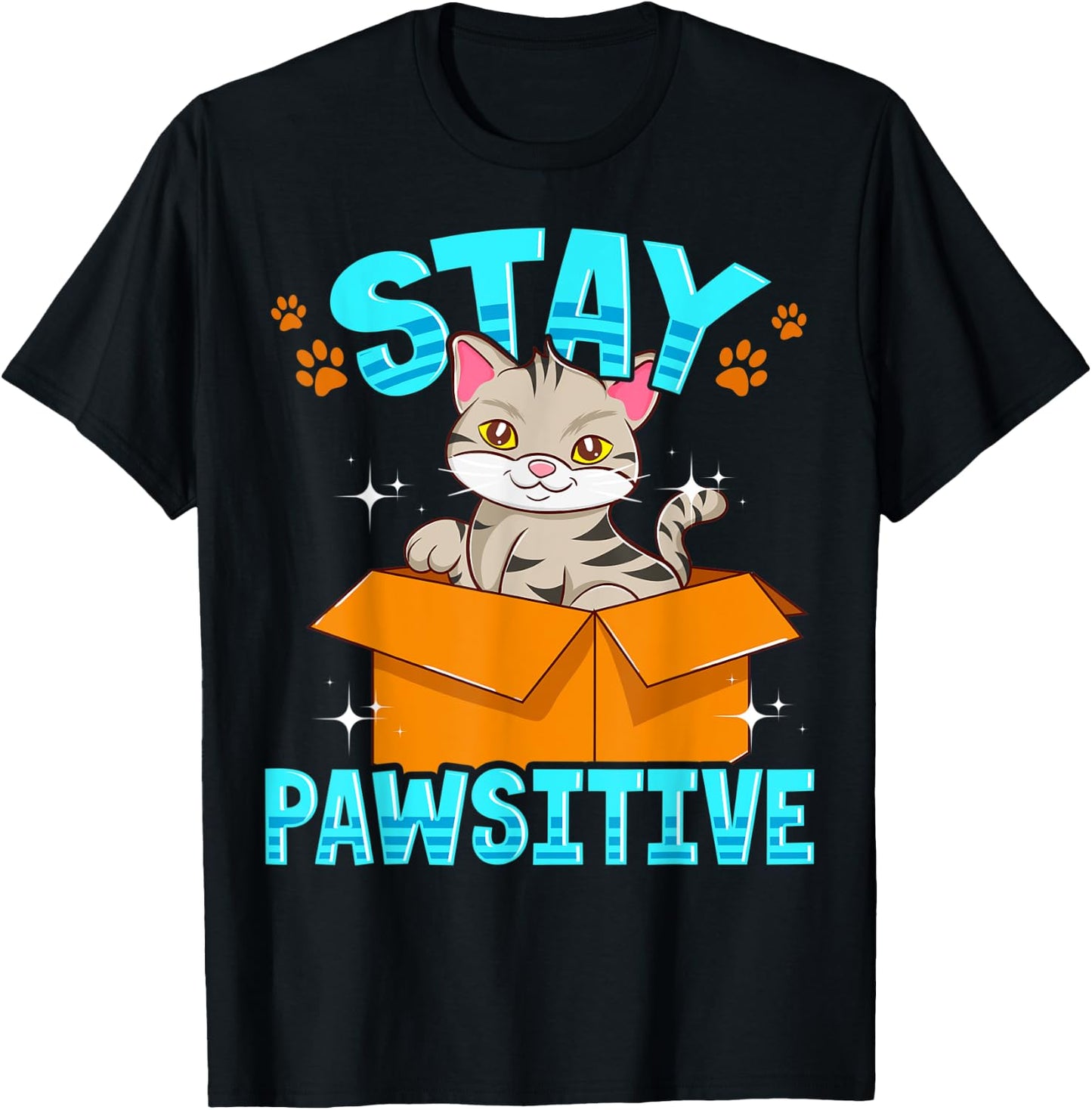 Cute & Funny Stay Pawsitive Kitty Cat Stay Positive Pun Men Women Kids T-Shirt - T-Shirt | Black