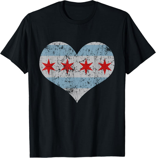 Vintage Flag of Chicago Heart Home Men Women Kids T-Shirt - T-Shirt | Black
