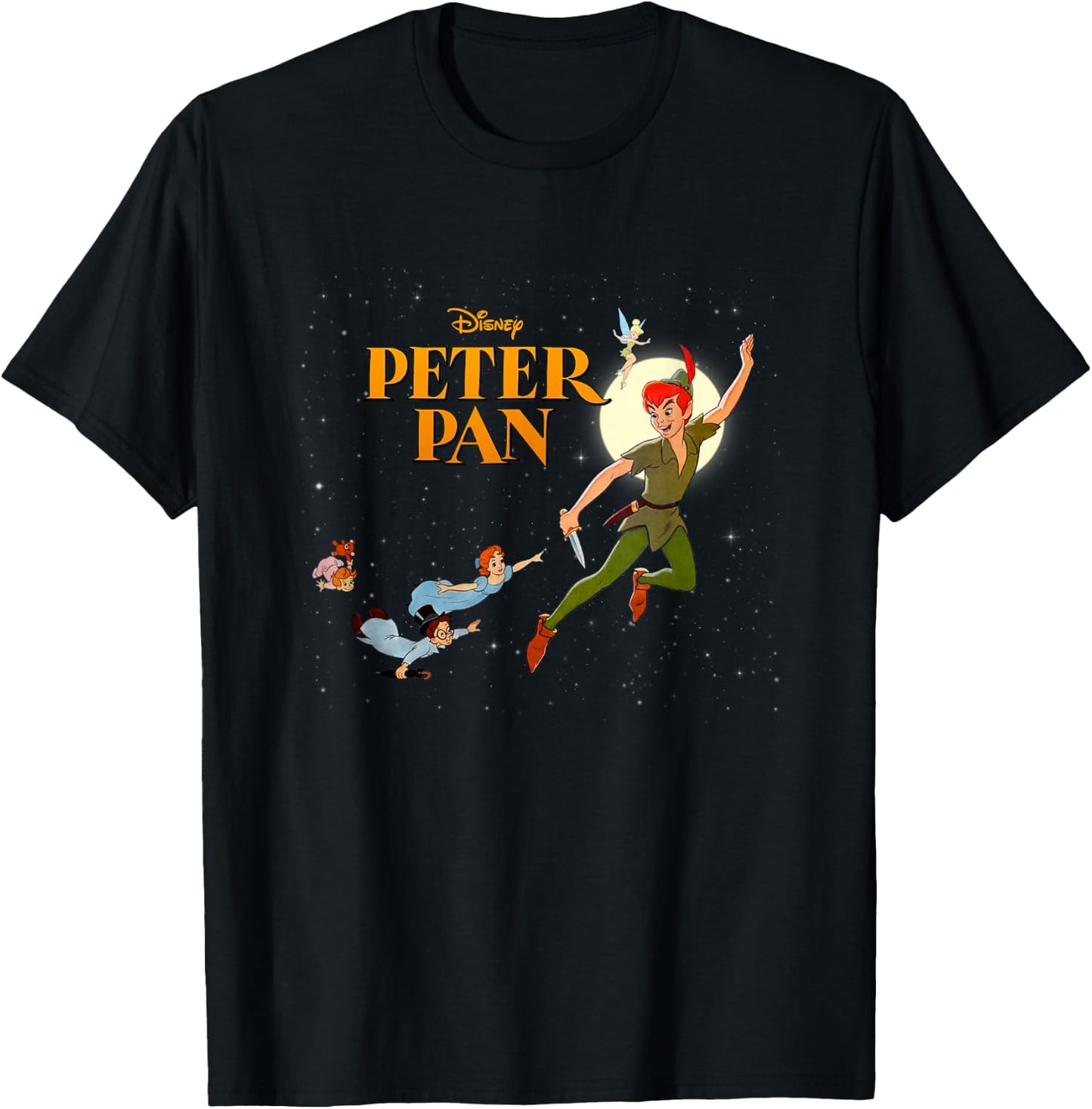 Disney Peter Pan Vintage Retro Group Shot Big Chest Poster T-Shirt - T-Shirt | Black