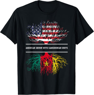 American Grown With Cameroonian Roots - Flag of Cameroon T-Shirt - T-Shirt | Black