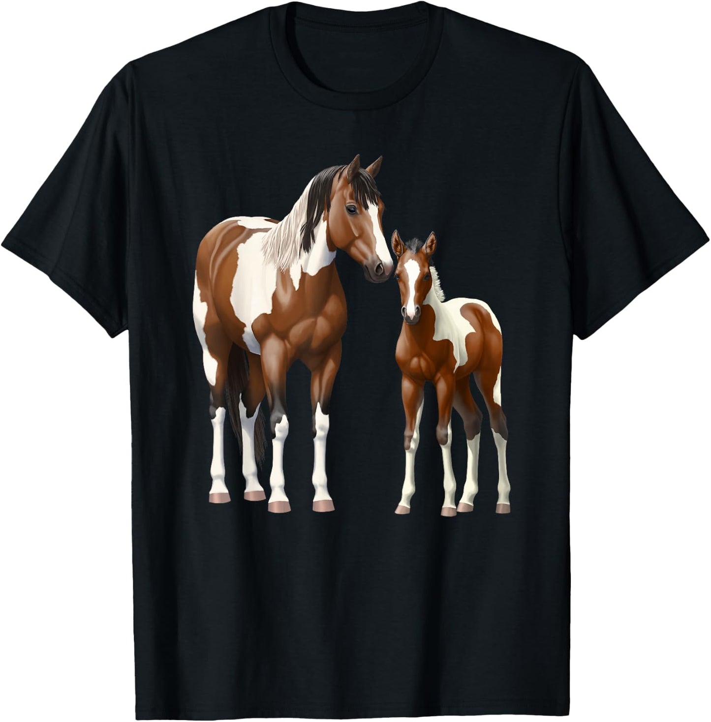 Beautiful Brown Pinto Bay Paint Horse Mare & Foal T-Shirt - T-Shirt | Black