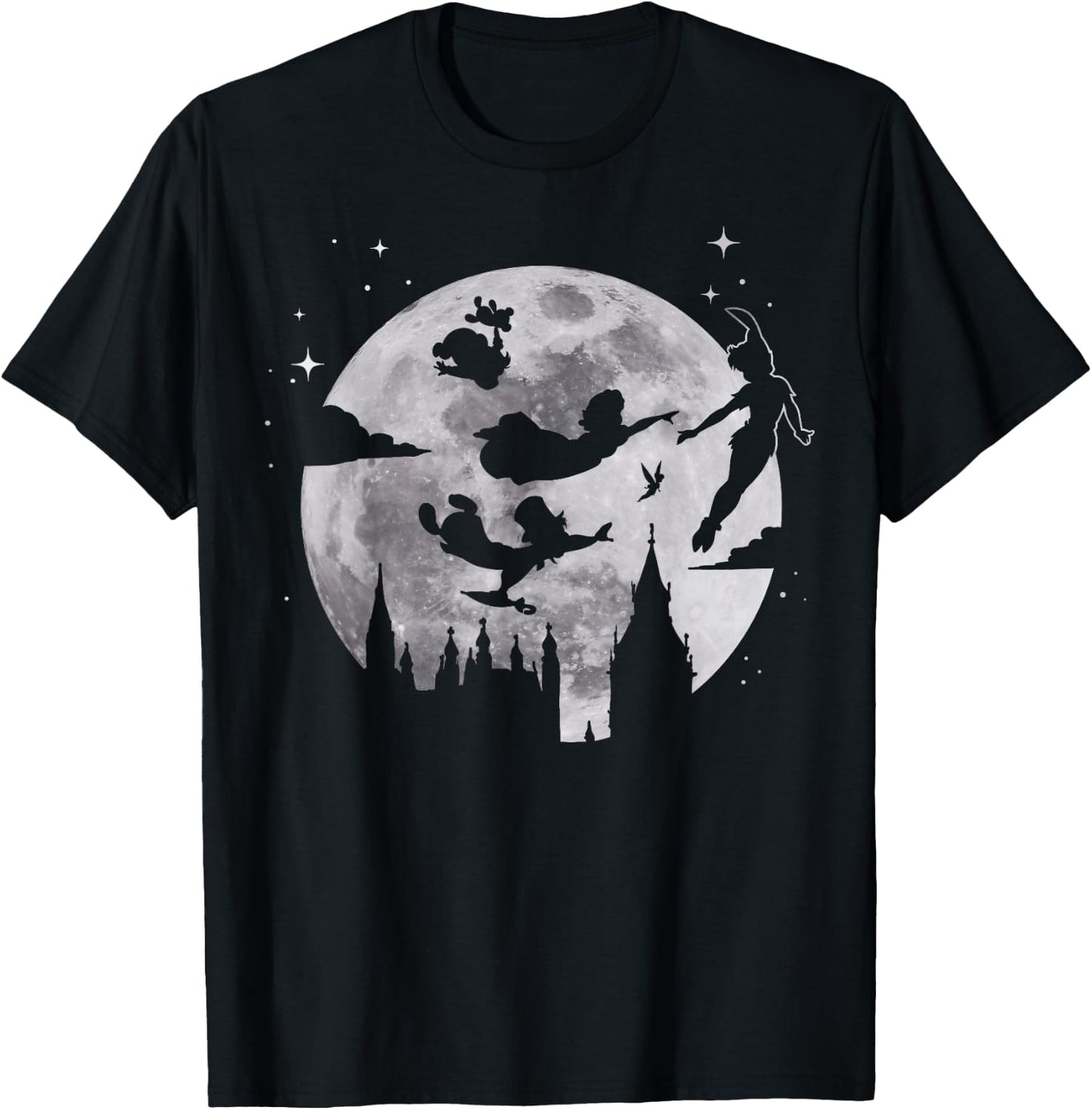 Disney Peter Pan Flying By The Moon Silhouette T-Shirt - T-Shirt | Black