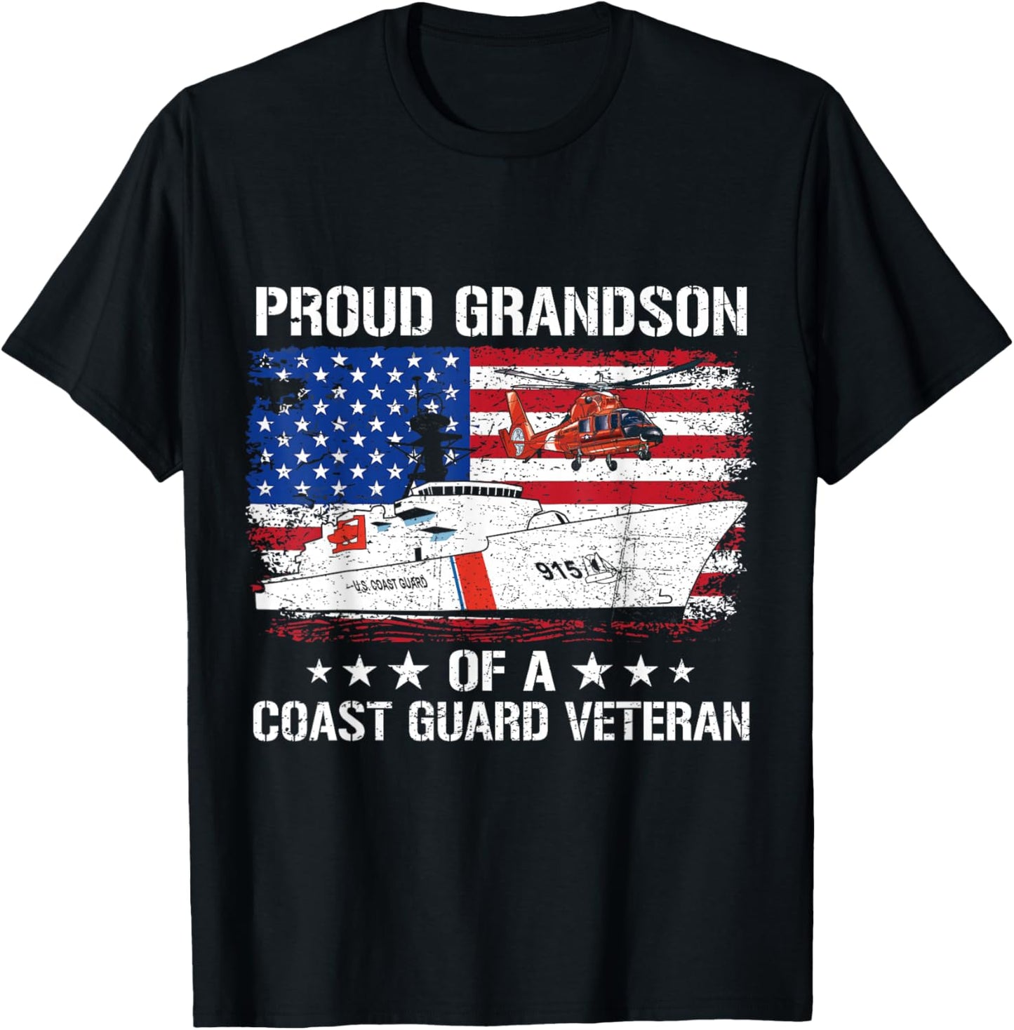 Proud Grandson Of A US Coast Guard Veteran Flag USA American T-Shirt - T-Shirt | Black