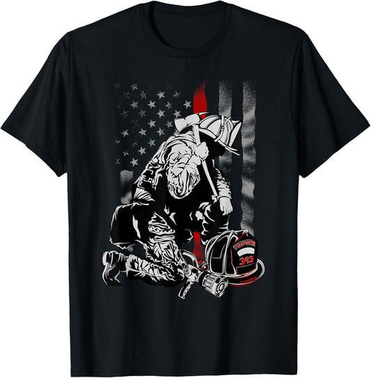 Fallen Fireman American Flag Thin Red Line Firefighter Top Small T-Shirt - T-Shirt | Black