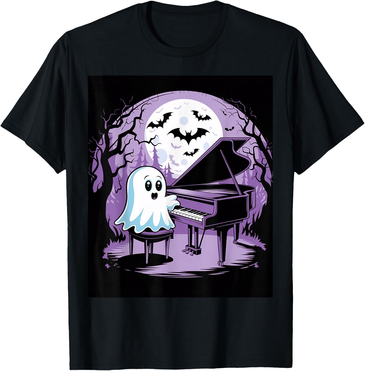 Cutest Ghost Playing Piano Creepy Halloween Costume T-Shirt - T-Shirt | Black