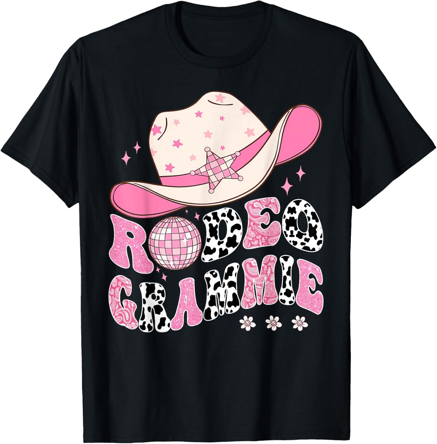 Rodeo Grammie Pink CowGirl 1St Birthday Disco Groovy T-Shirt - T-Shirt | Black