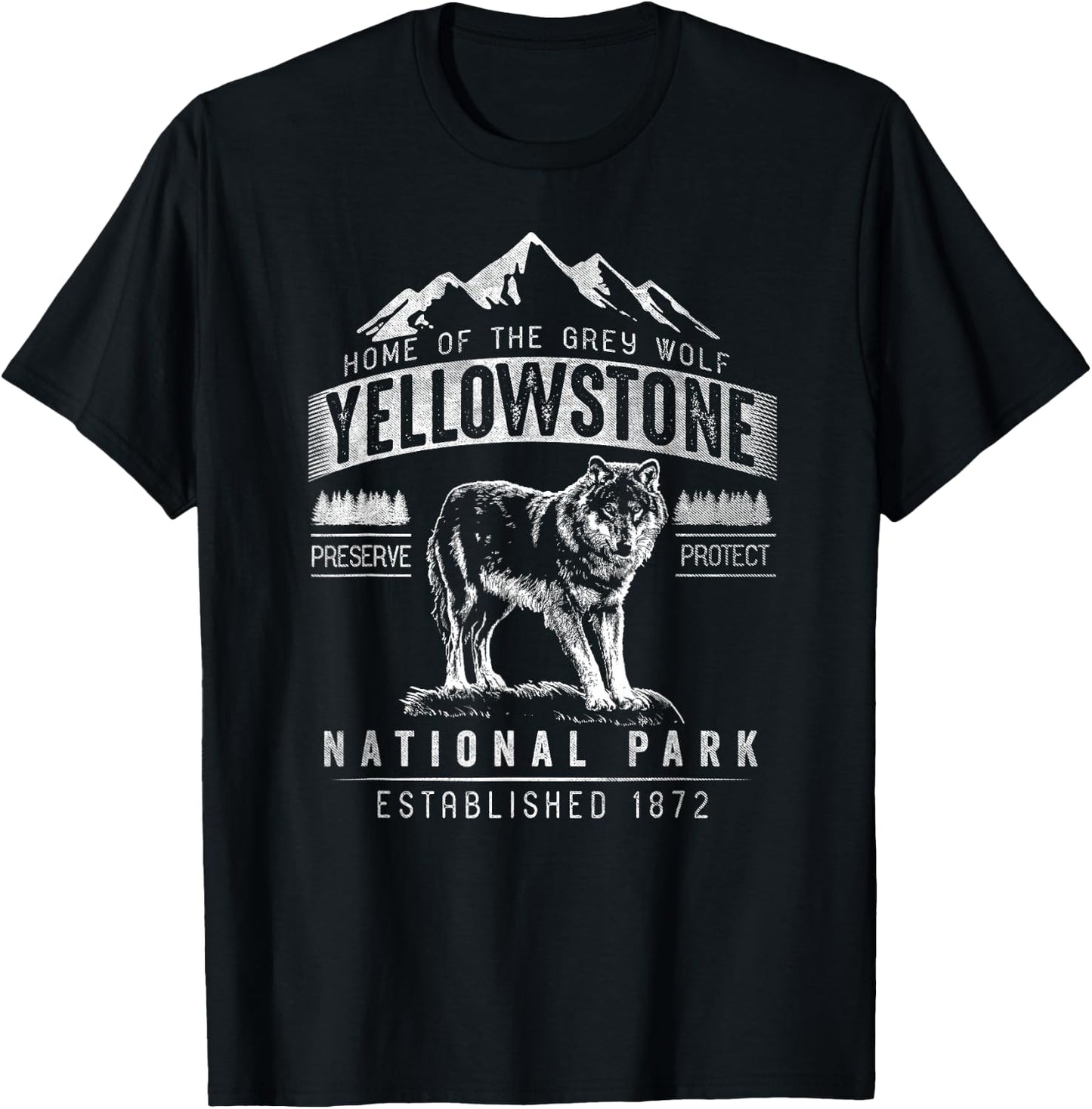 Vintage Grey Wolf Yellowstone National Park T-Shirt - T-Shirt | Black