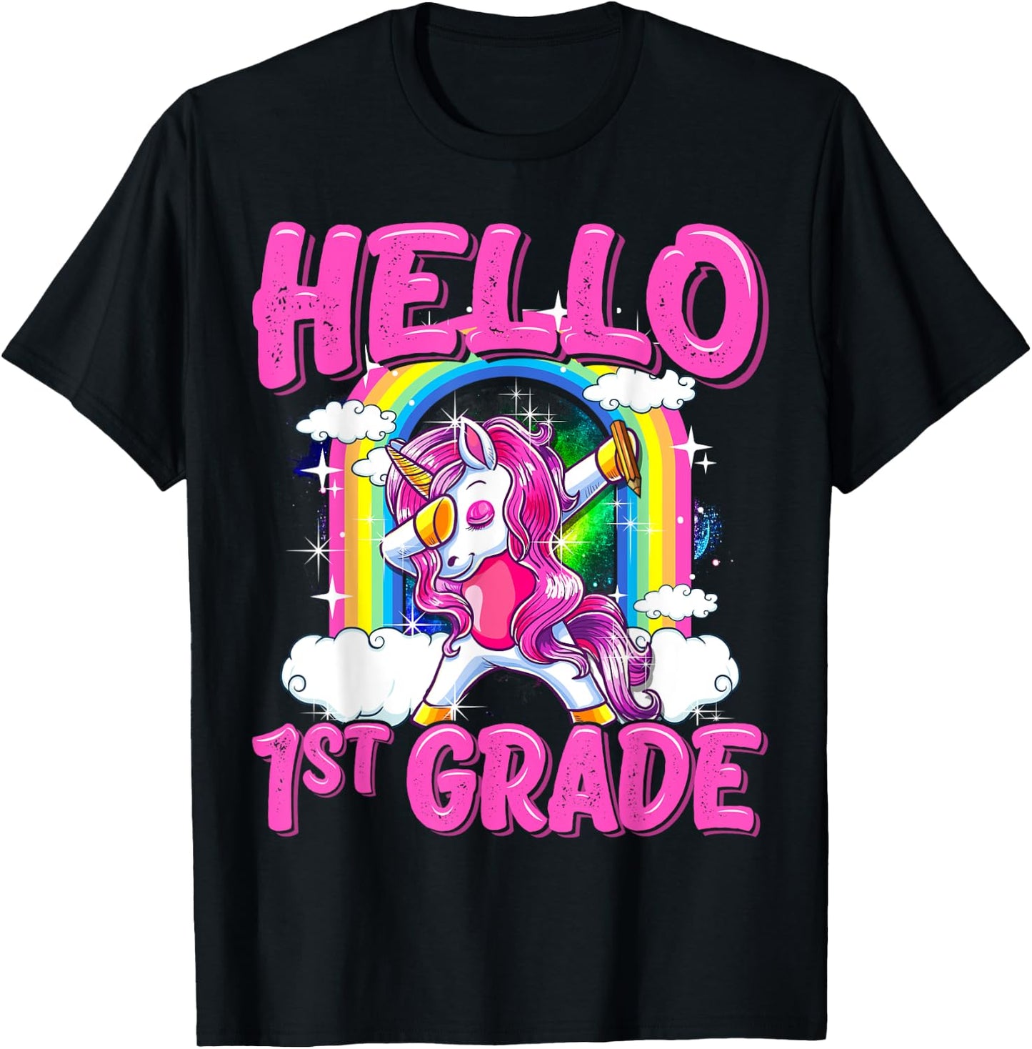 Hello 1st Grade Dabbing Unicorn Back To School Gifts T-Shirt - T-Shirt | Black