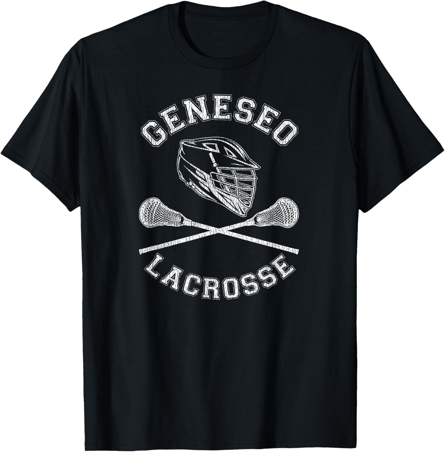 Geneseo Lacrosse Vintage Distressed Retro Lax T-Shirt - T-Shirt | Black