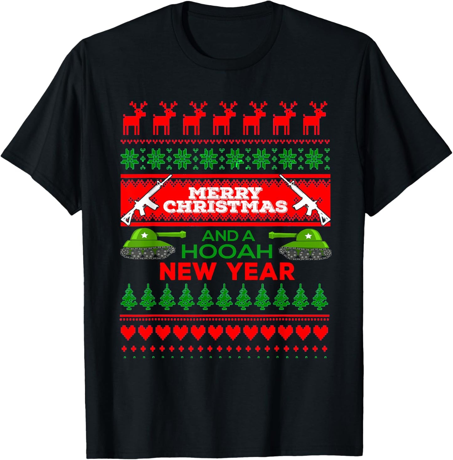Military Ugly Christmas Sweater Army Shirt T-Shirt - T-Shirt | Black