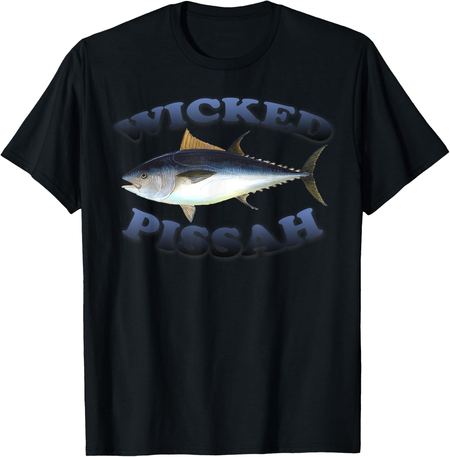 Wicked Pissah Bluefin Tuna Fish Illustration Fishing Angler T-Shirt - T-Shirt | Black