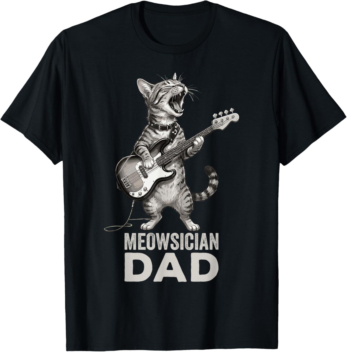Funny Jazz Musician Cat Playing Guitar Dad Guitarist Graphic T-Shirt - T-Shirt | Black