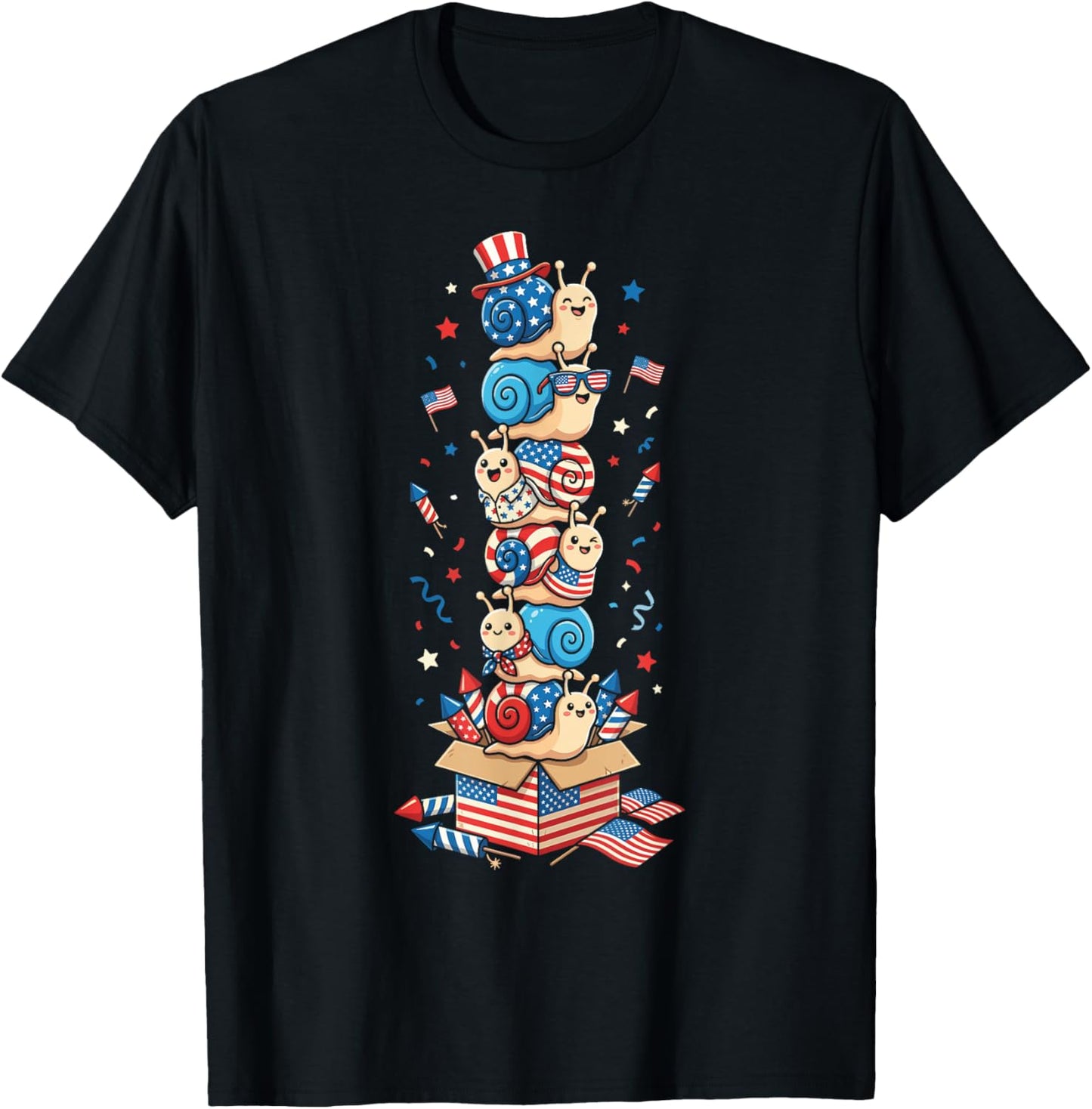 Funny Snail American USA Flag Memorial Day 4th of July T-Shirt - T-Shirt | Black