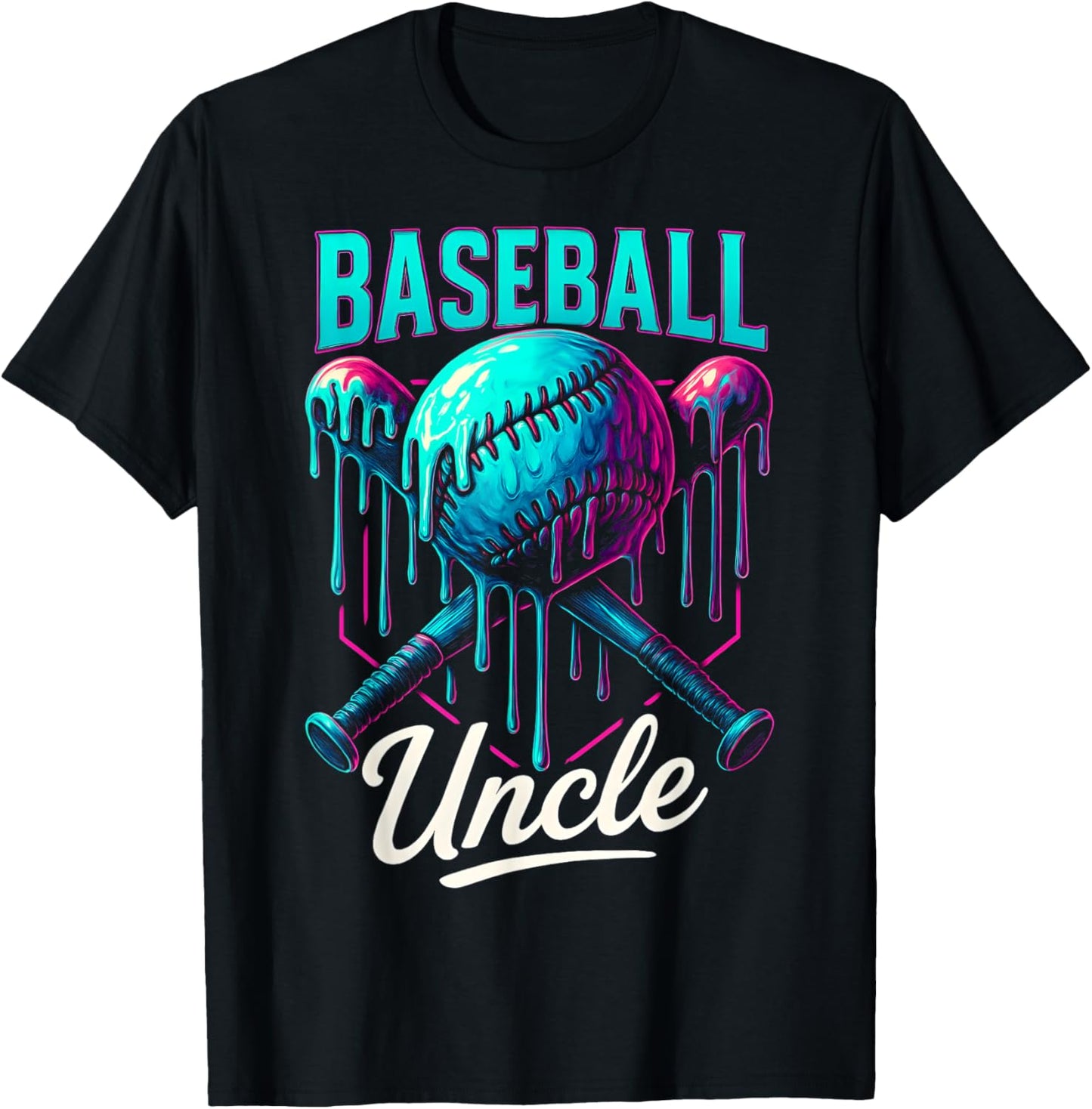 Baseball Drip Uncle Ice Cream Drip Baseball Men Fathers Day T-Shirt - T-Shirt | Black