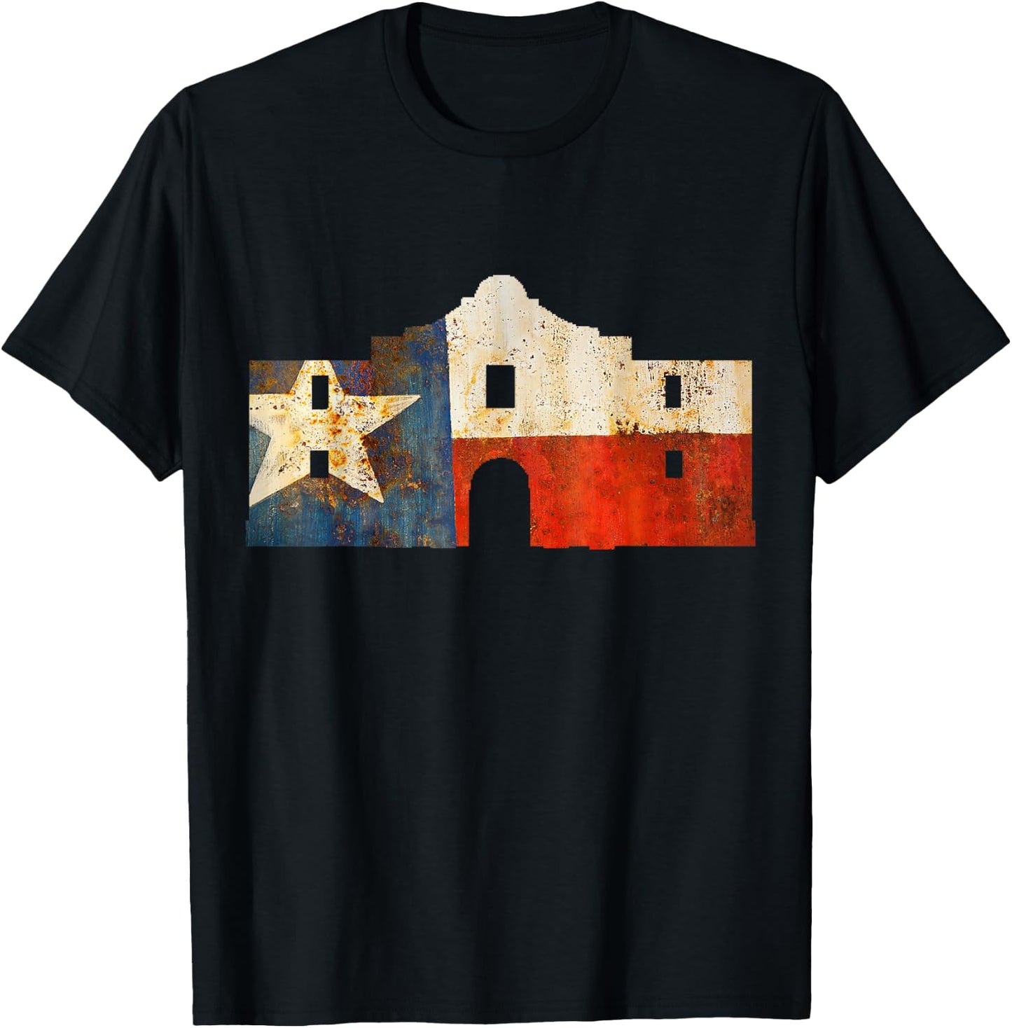 Texas Alamo wrapped in a rustic Texas flag T-Shirt - T-Shirt | Black