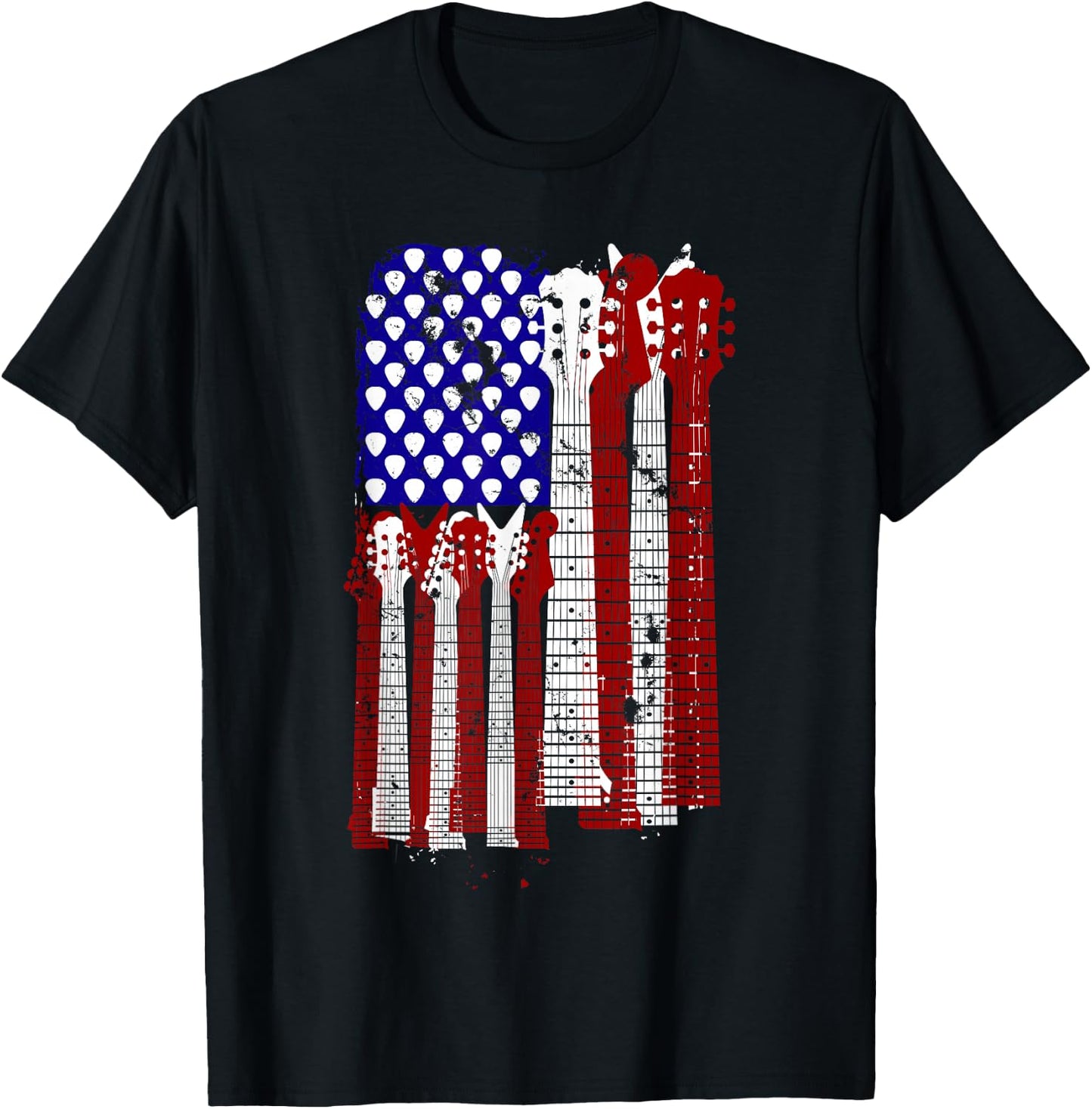 Guitar Plectrum | American Flag Band Gift T-Shirt - T-Shirt | Black