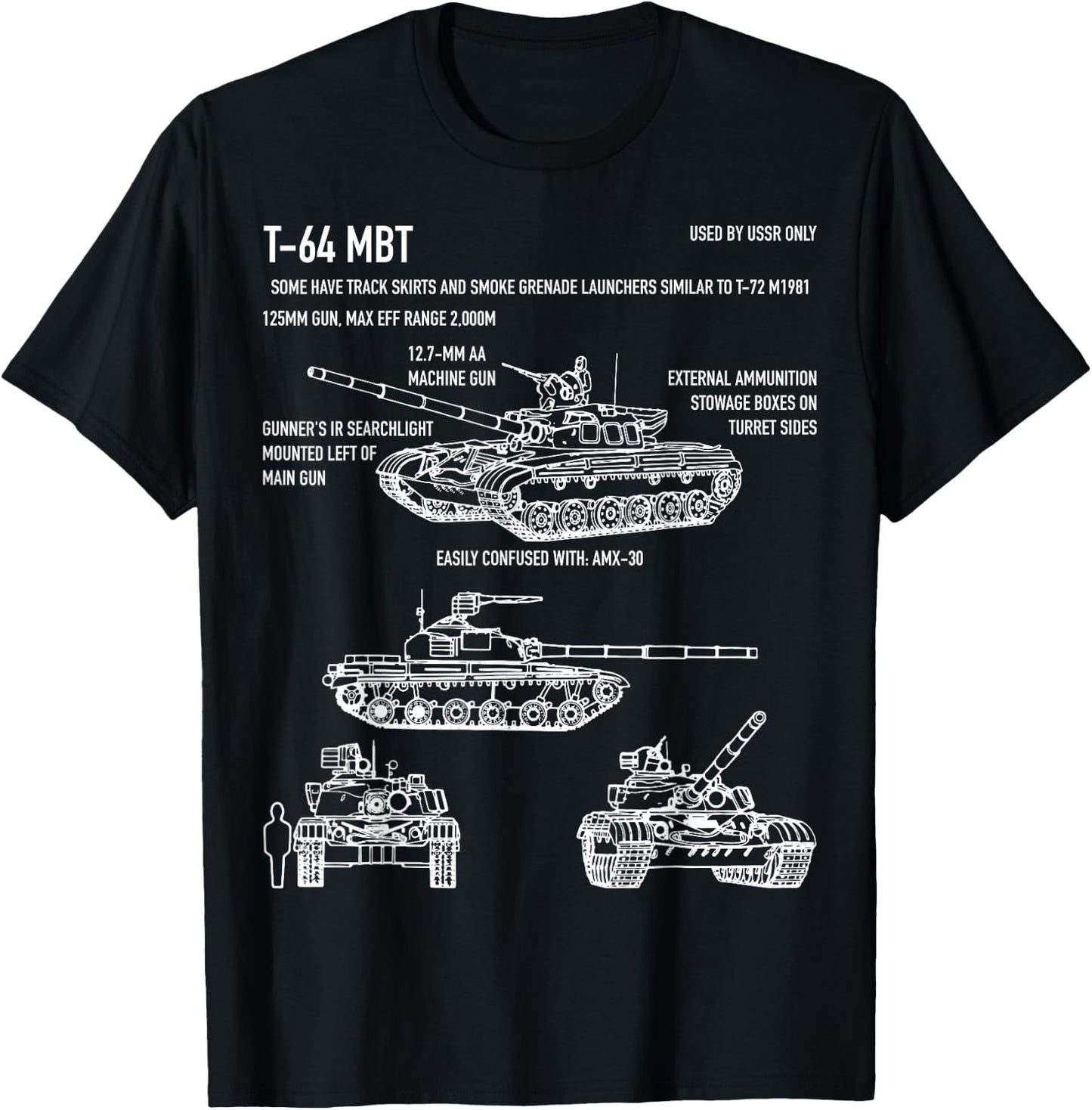 T-64 Russian Main Battle Tank Blueprint Gift T-Shirt - T-Shirt | Black