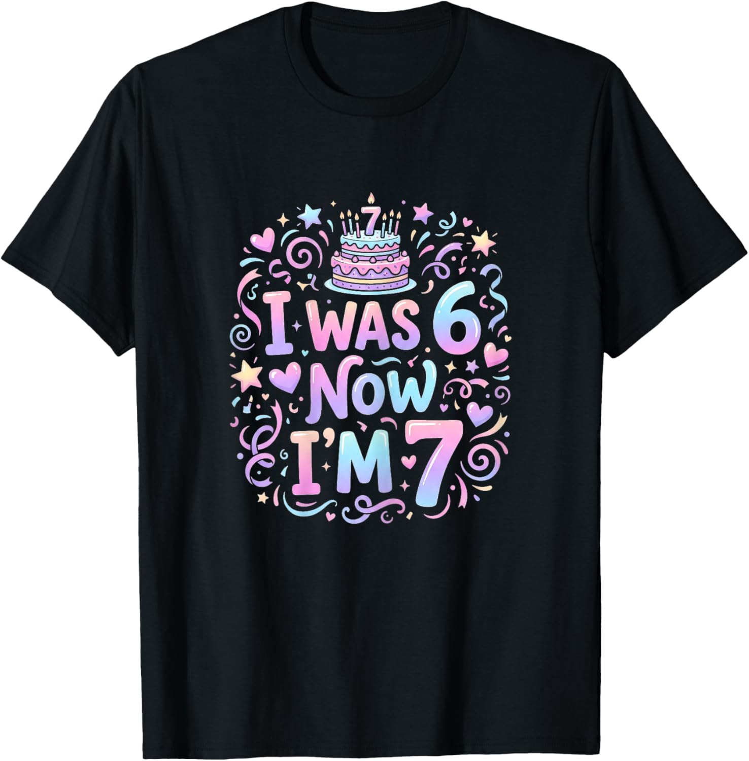 7 Years Old Birthday Girl I was 6 Now I'm 7 Birthday T-Shirt - T-Shirt | Black