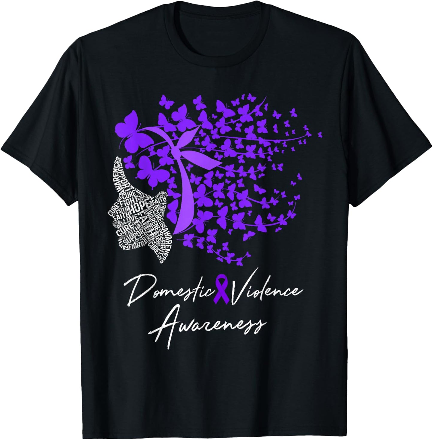 Domestic Violence Awareness Gifts Purple Butterflies T-Shirt - T-Shirt | Black