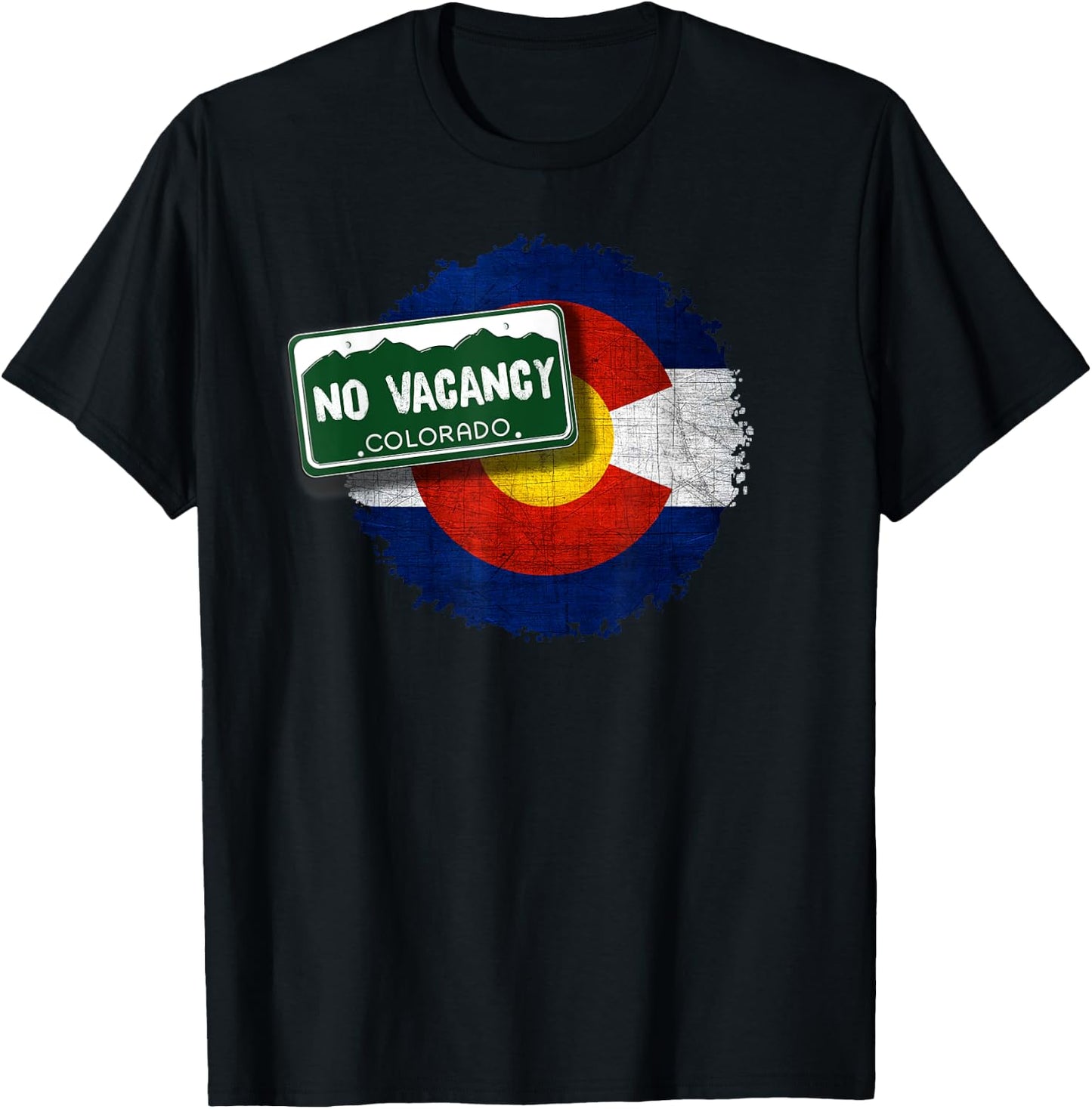No Vacancy License Plate Colorado Flag T-Shirt - T-Shirt | Black