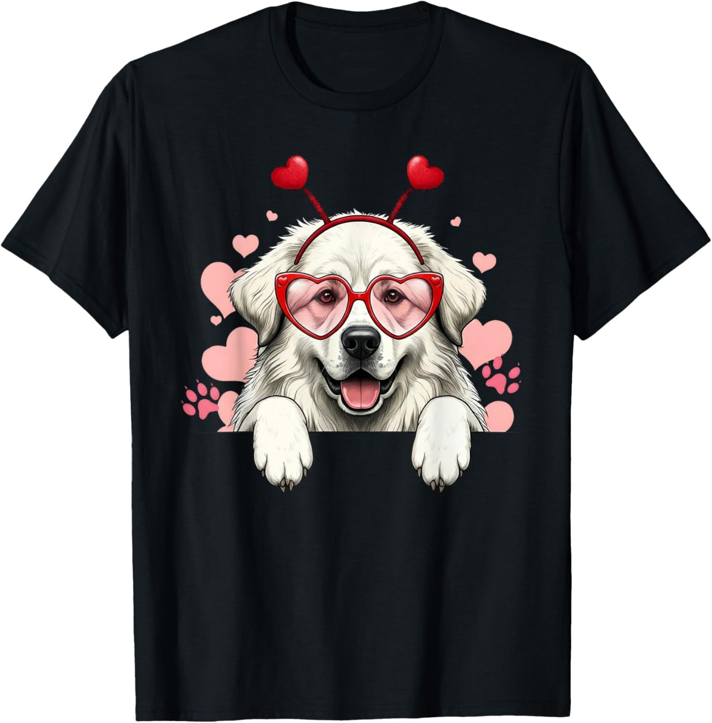 Funny Great Pyrenees Heart Headband Valentine T-Shirt - T-Shirt | Black
