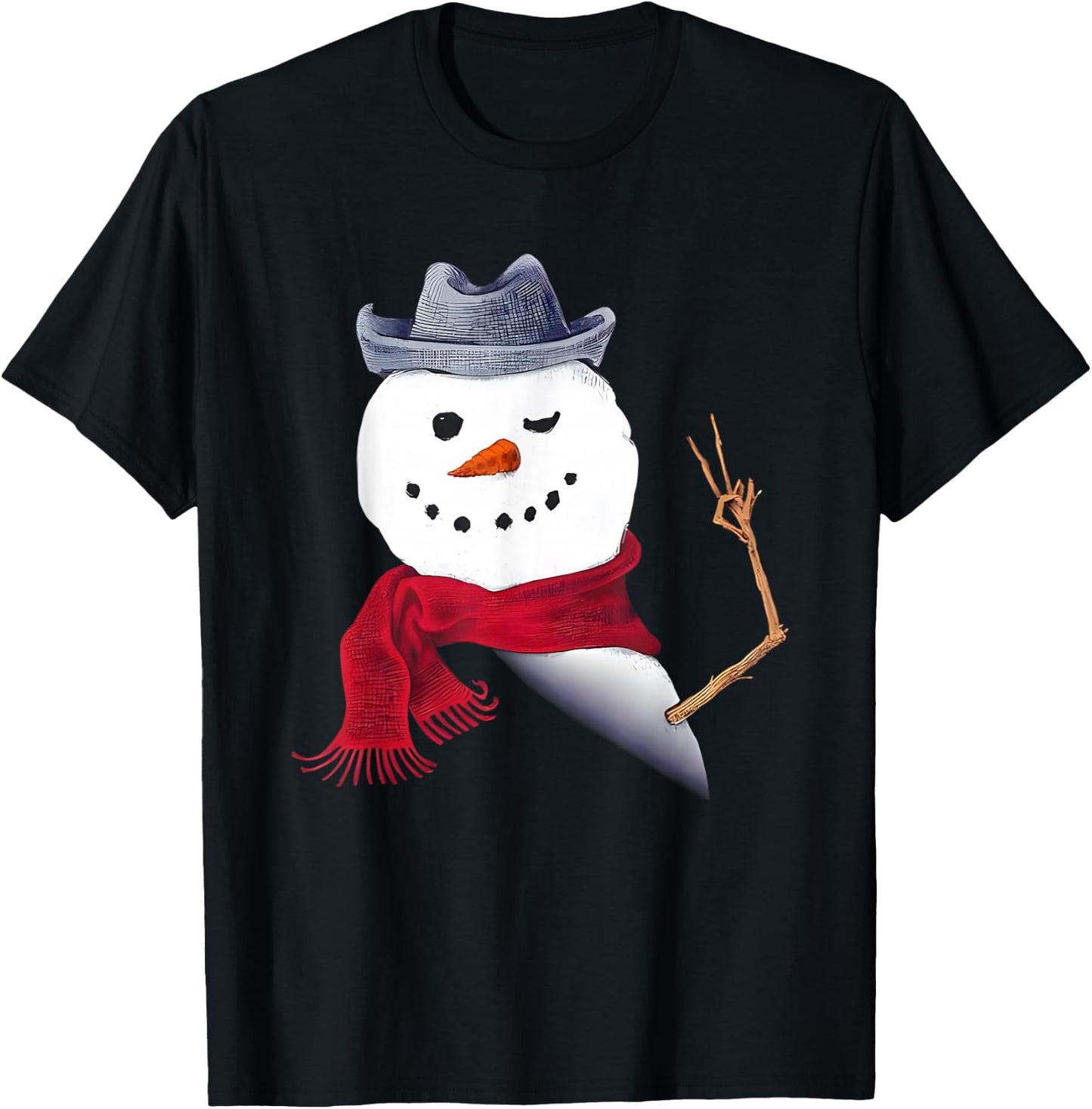 Snowman Peace Sign Say Hi Christmas T-Shirt - T-Shirt | Black