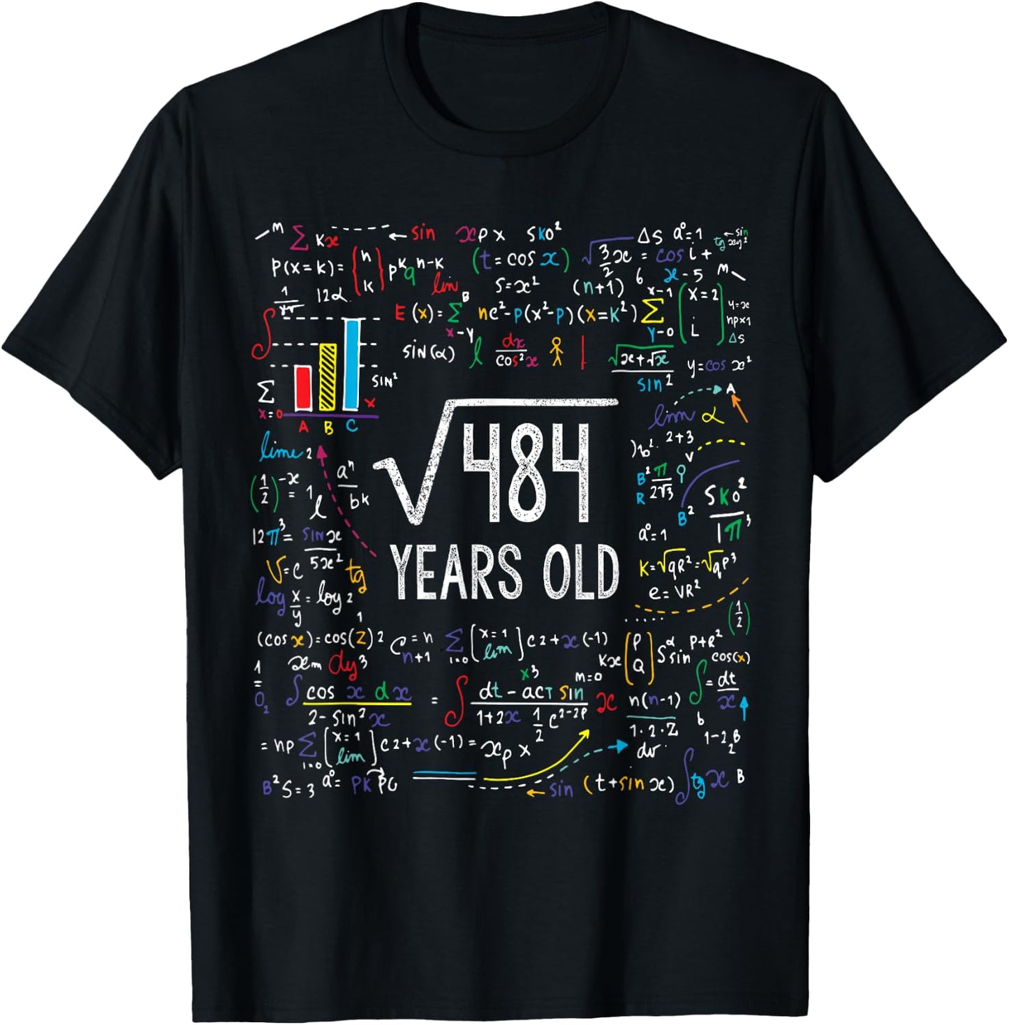 Square Root Of 484 22nd Birthday 22 Year Old Gifts Math Bday T-Shirt - T-Shirt | Black