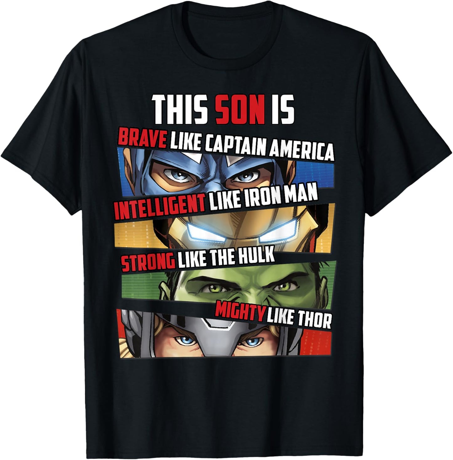 Marvel Avengers This Son Is Group Eyes Panels T-Shirt - T-Shirt | Black