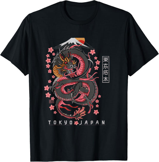 Japanese Aesthetic Dragon Tokyo Japan 80’s T-Shirt - T-Shirt | Black