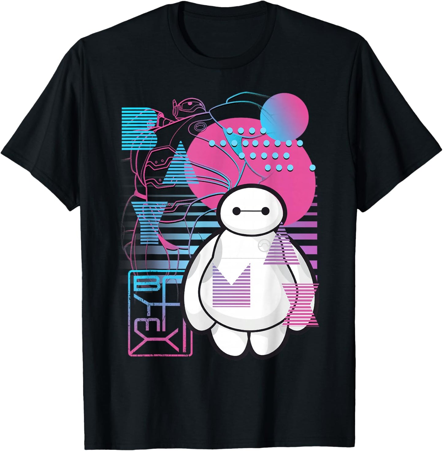 Disney Big Hero 6 Baymax Neon Blue Print Schematics T-Shirt - T-Shirt | Black