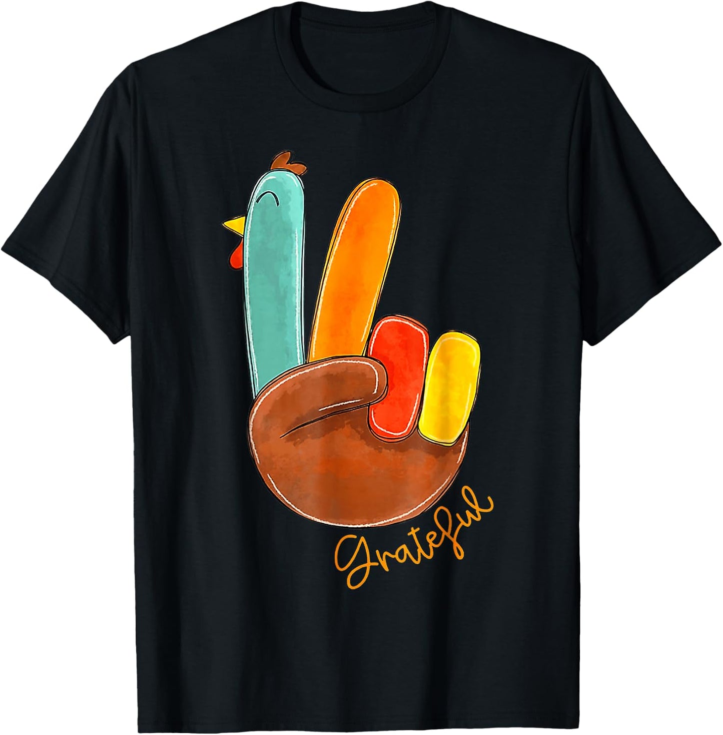 Peace Sign Turkey Hand Cool Thanksgiving Hippie Men Women T-Shirt - T-Shirt | Black