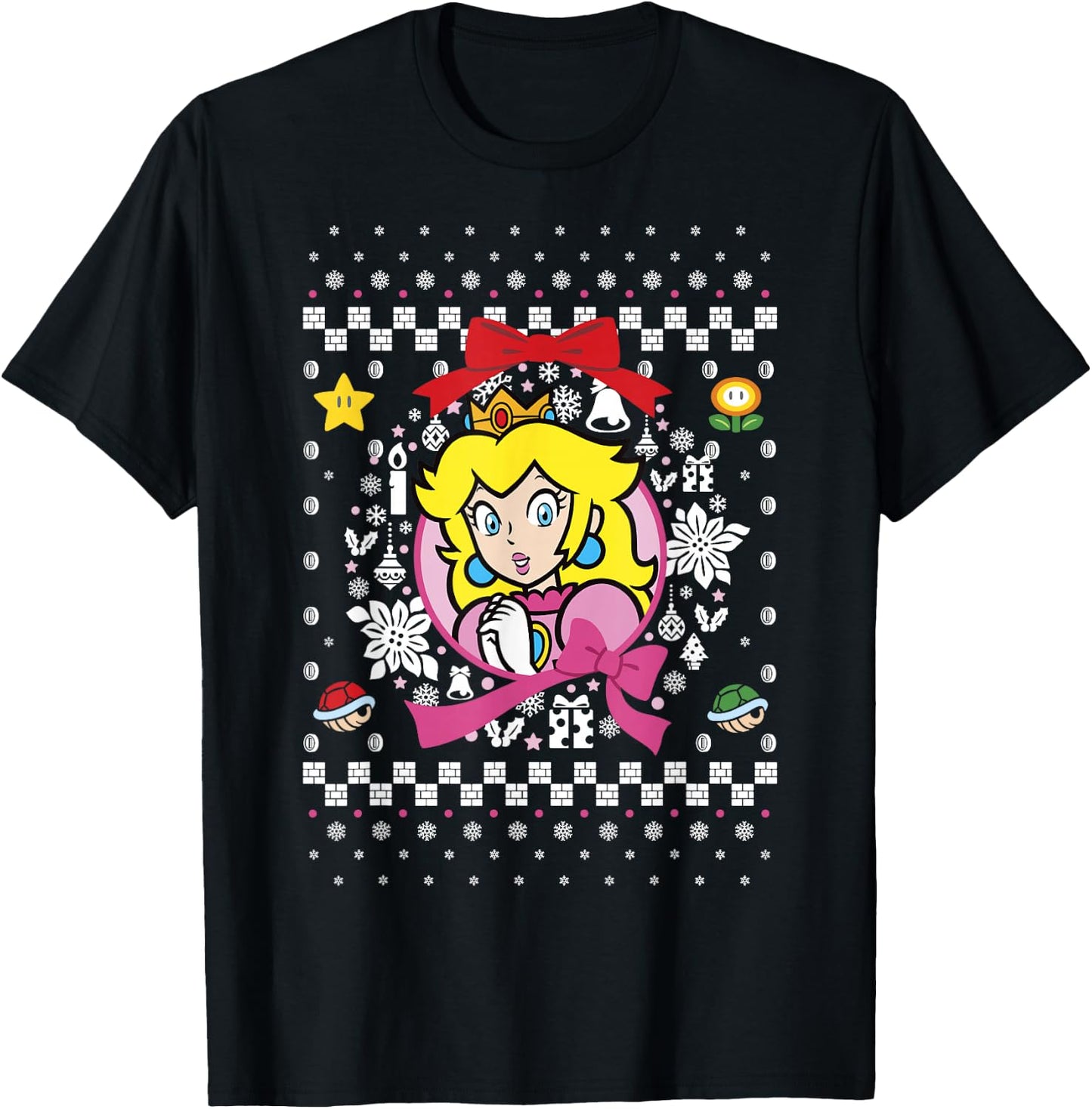 Super Mario Classic Ugly Christmas Peach Graphic T-Shirt - T-Shirt | Black