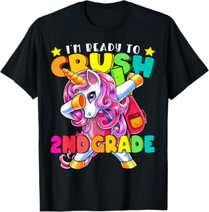 Crush 2nd Grade Dabbing Unicorn Back to School Girls Gift T-Shirt - T-Shirt | Black