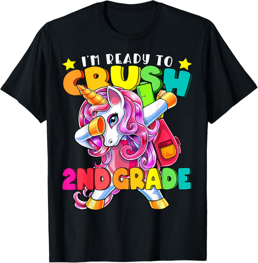 Crush 2nd Grade Dabbing Unicorn Back to School Girls Gift T-Shirt - T-Shirt | Black