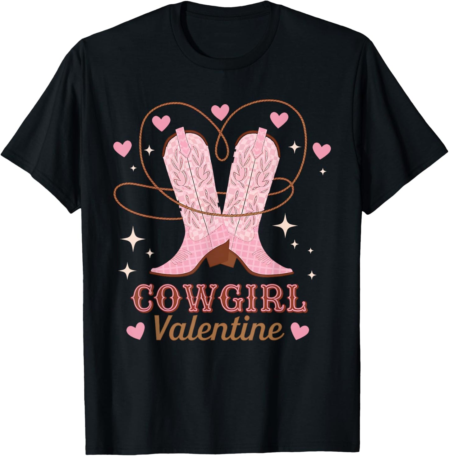 Cowgirl Valentine Pink Boots Country Y2K Girls Valentine Day T-Shirt - T-Shirt | Black