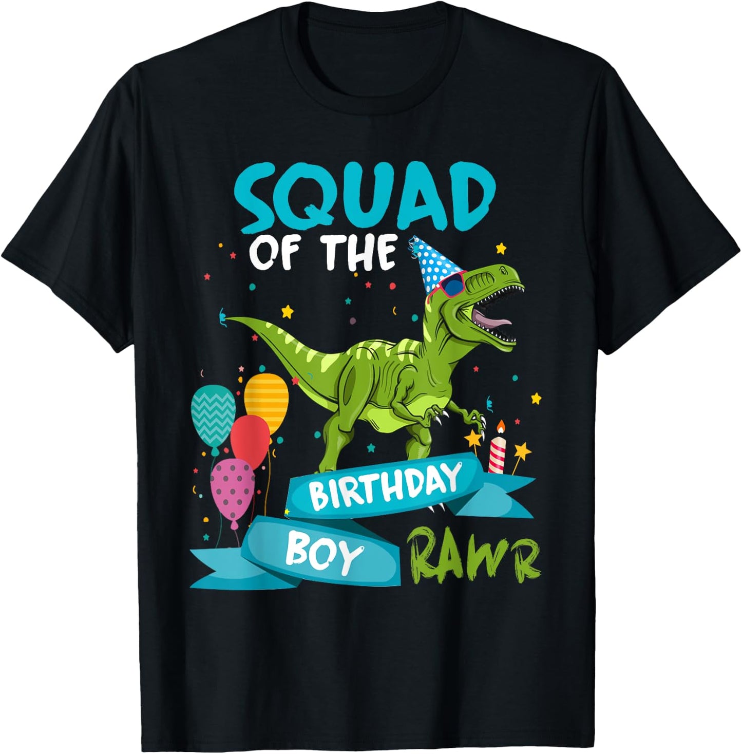 Birthday Squad Funny T-Rex Matching Dinosaur Birthday Party T-Shirt - T-Shirt | Black