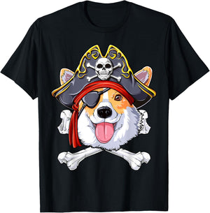 Corgi Pirate T shirt Jolly Roger Flag Skull and Crossbones T-Shirt - T-Shirt | Black