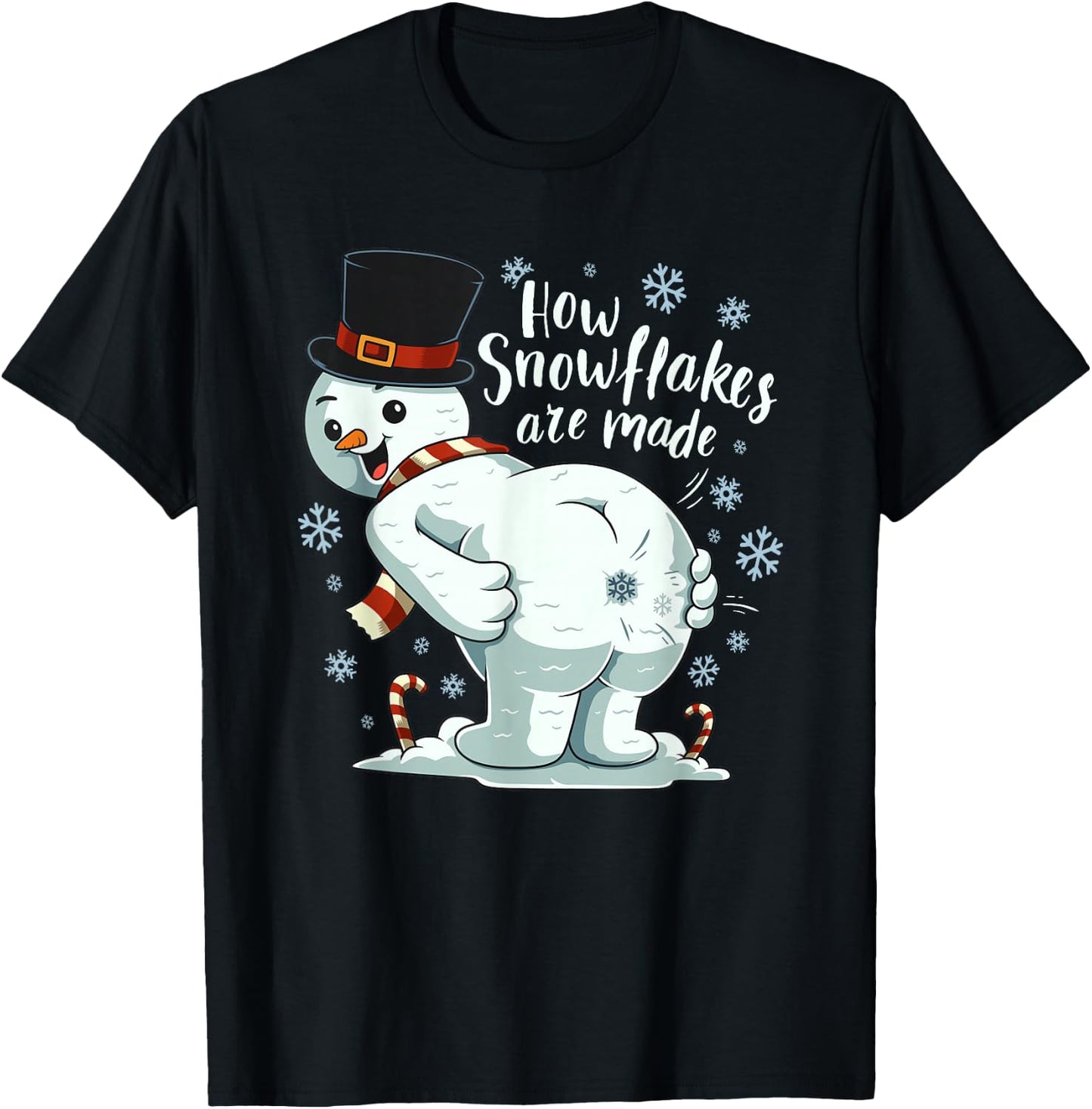Farting Snowman Making Snowflake Christmas Winter T-Shirt - T-Shirt | Black