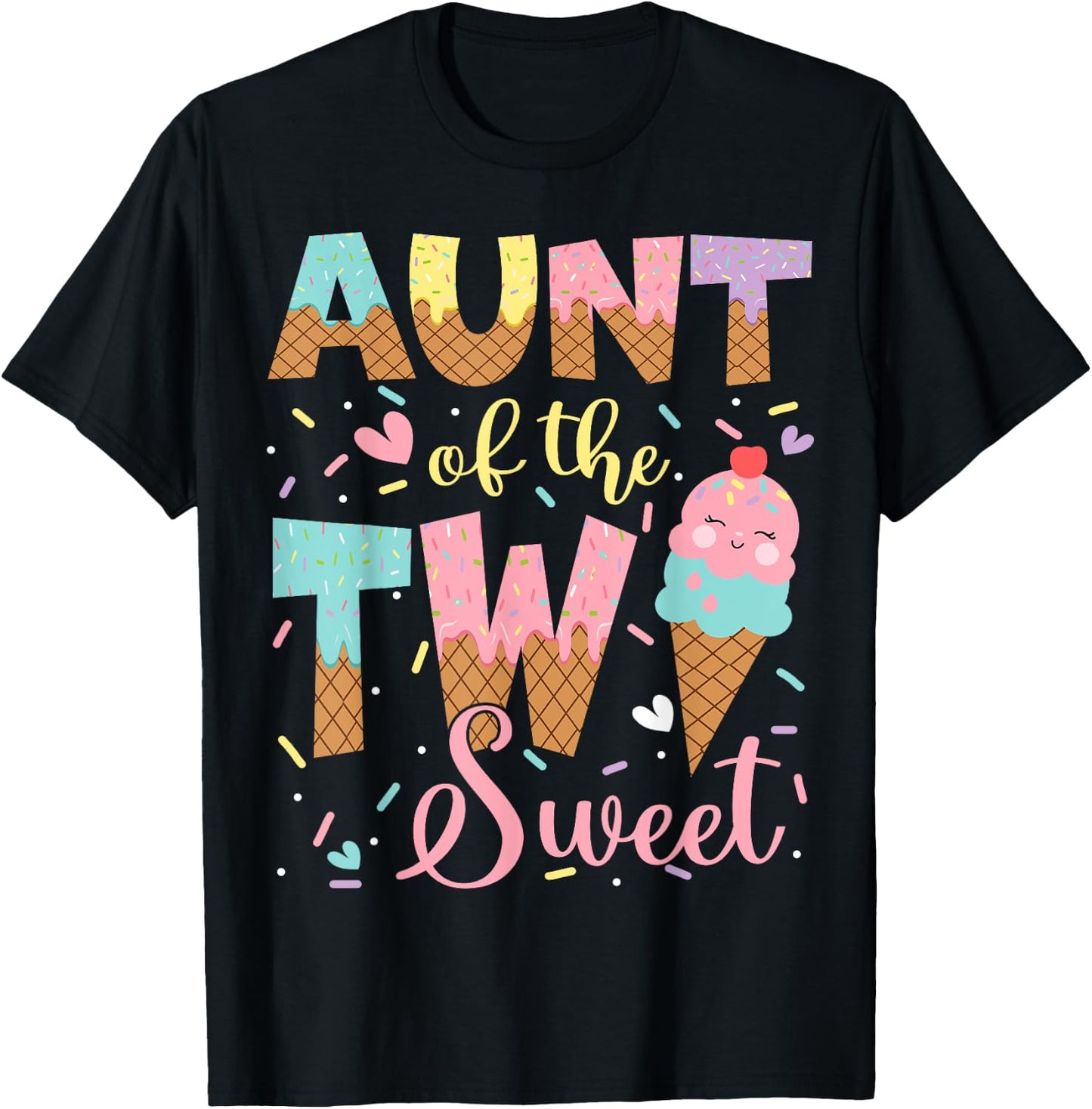 Aunt Of The Two Sweet 2Nd Birthday Girl Ice Cream T-Shirt - T-Shirt | Black