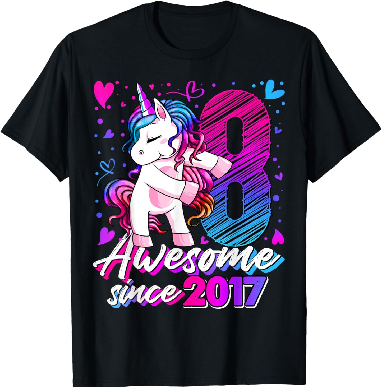 8 Year Old Unicorn Gifts For Girls 8th Birthday Girl Party T-Shirt - T-Shirt | Black